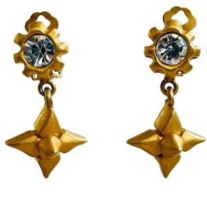 Margo Manhattan dangle Earrings Candy Burst Satin Gold clip crystal Jeweled 1.7"